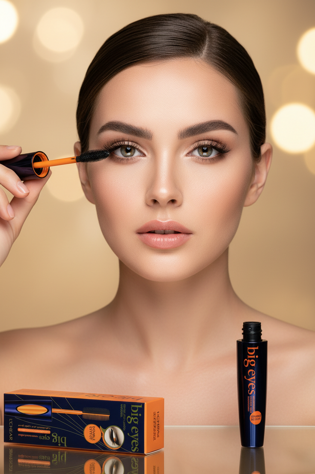 L'Cherie Big Eyes mascara with packaging on a white background