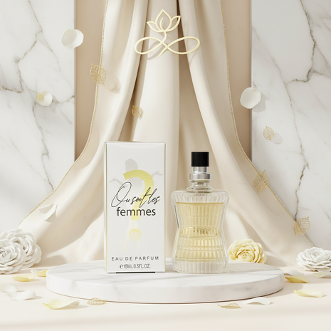 Perfume bottle and packaging of 'Orientales Femmes' on a white background