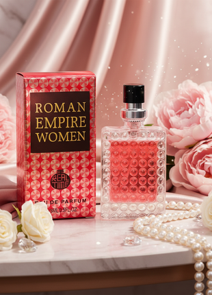 Roman Empire Women perfume bottle and packaging on a white background