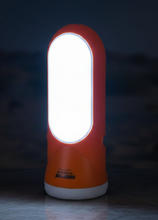 Orange flashlight with white accent on a white background
