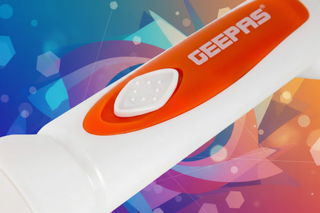 Close-up of a white and orange GEEPAS product on a white background