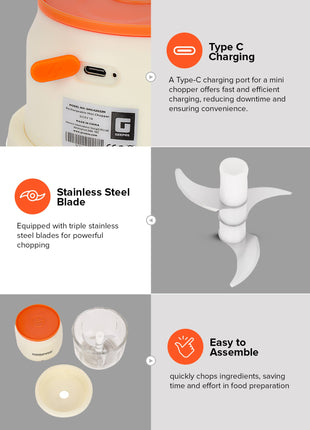 Rechargeable Mini Chopper - Durable Stainless-Steel Blades