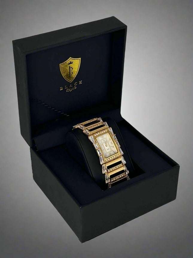 BLACK ROYALE LADIES - FANCY WATCH - STONE SETTING - GOLD