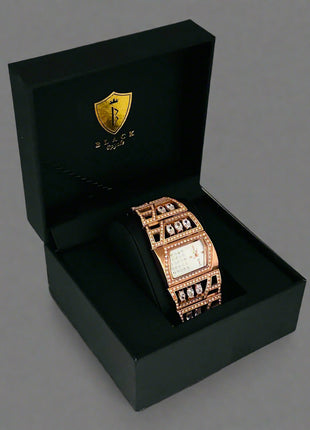 BLACK ROYALE LADIES WATCH - FANCY STONE WITH ROSE GOLD STONE SETTING