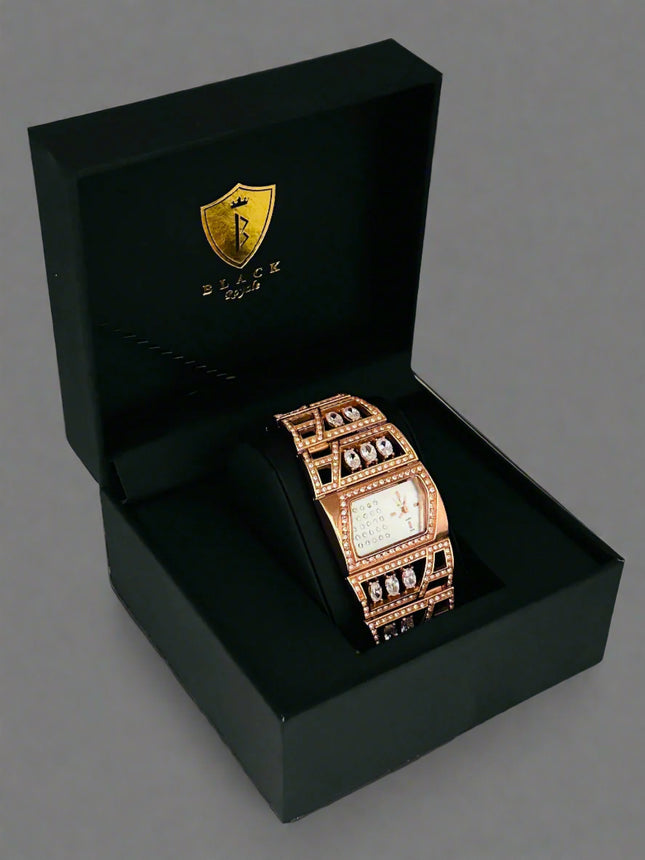 BLACK ROYALE LADIES WATCH - FANCY STONE WITH ROSE GOLD STONE SETTING