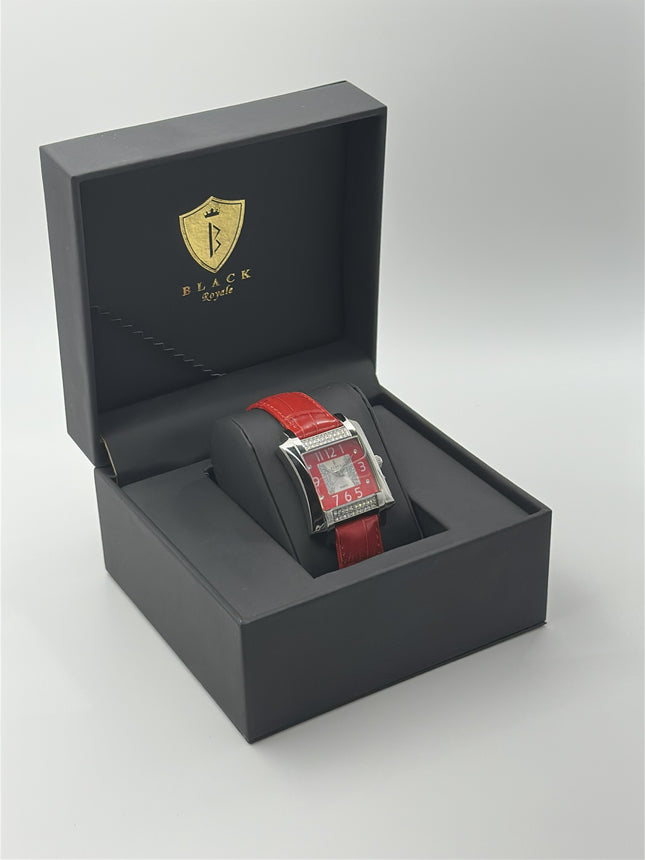 BLACK ROYALE SWISS MOVEMENT - GENUINE LEATHER - RED