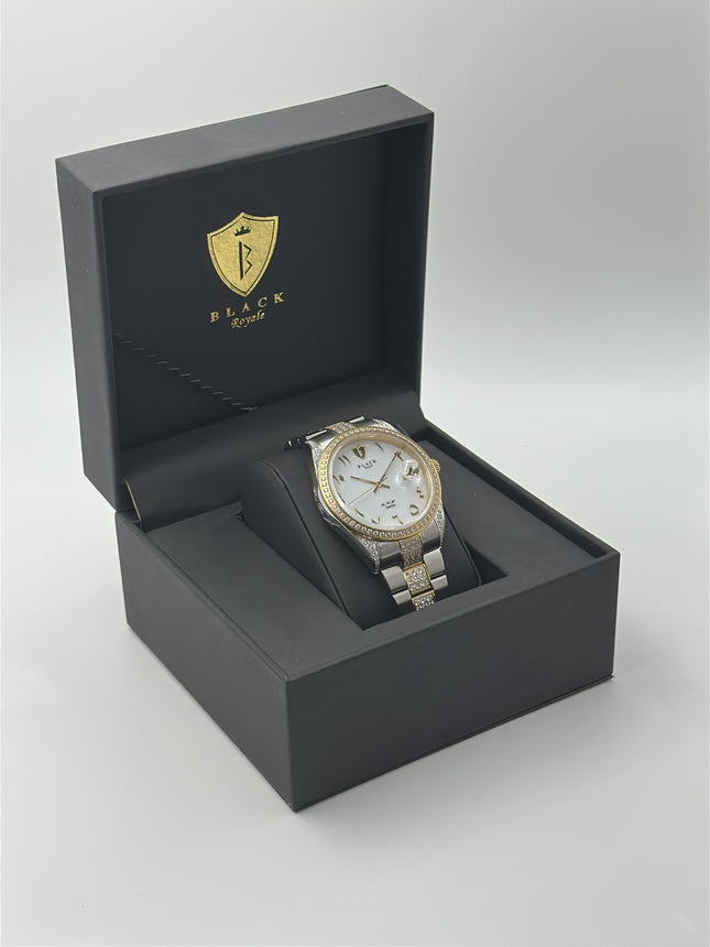BLACK ROYALE SPARKLE SWISS PRECISION - DIAMOND CASE - ARABIC NUMERALS - SILVER-GOLD