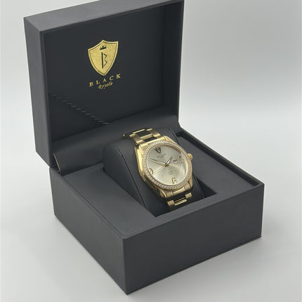 BLACK ROYALE SPARKLE SWISS PRECISION - DIAMOND CASE - ARABIC NUMERALS - GOLD