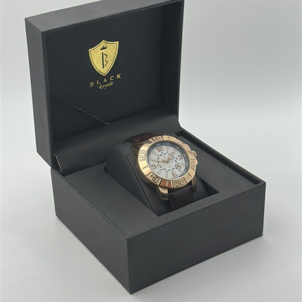 BLACK ROYALE QUARTZ SWISS MOVEMENT - GENUINE LEATHER - BROWN STRAPE