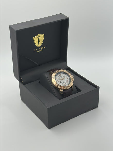 BLACK ROYALE QUARTZ SWISS MOVEMENT - GENUINE LEATHER - BROWN STRAPE