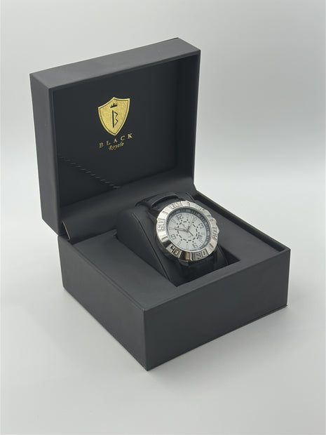 BLACK ROYALE QUARTZ SWISS MOVEMENT - GENUINE LEATHER - BLACK STRAPE