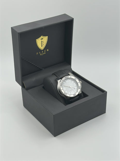 BLACK ROYALE QUARTZ SWISS MOVEMENT - GENUINE LEATHER - BLACK