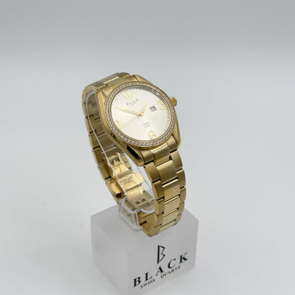 BLACK ROYALE SPARKLE SWISS PRECISION - DIAMOND CASE - ARABIC NUMERALS - GOLD