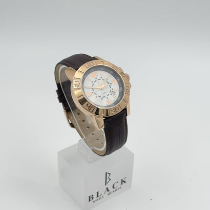 BLACK ROYALE QUARTZ SWISS MOVEMENT - GENUINE LEATHER - BROWN STRAPE