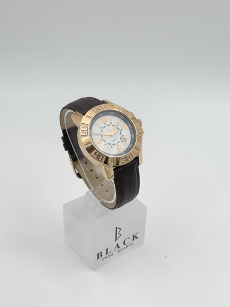 BLACK ROYALE QUARTZ SWISS MOVEMENT - GENUINE LEATHER - BROWN STRAPE