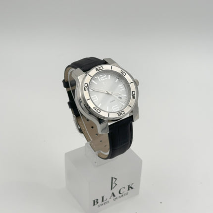 BLACK ROYALE QUARTZ SWISS MOVEMENT - GENUINE LEATHER - BLACK