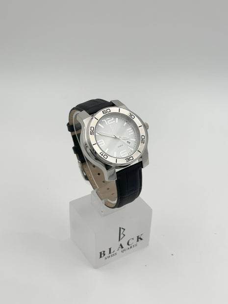 BLACK ROYALE QUARTZ SWISS MOVEMENT - GENUINE LEATHER - BLACK