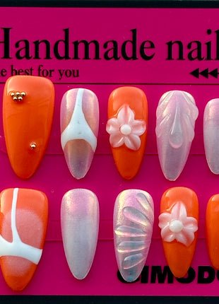 Stylish Pastel 3D Press-On Nails by QIMODO – Floral Pearl Design
