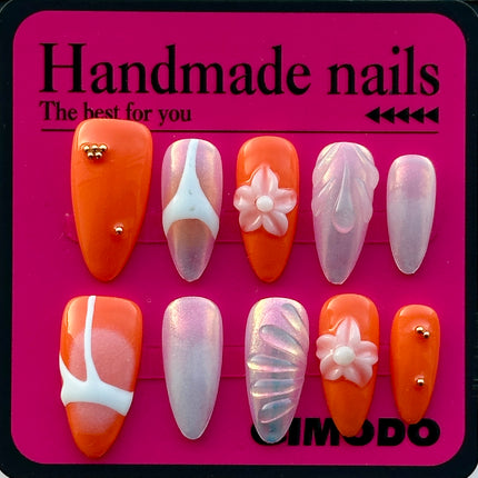 Stylish Pastel 3D Press-On Nails by QIMODO – Floral Pearl Design