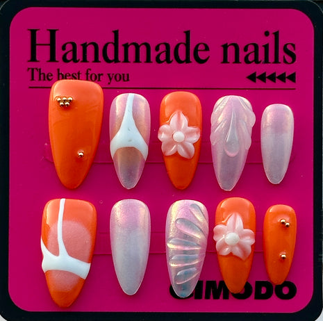 Stylish Pastel 3D Press-On Nails by QIMODO – Floral Pearl Design