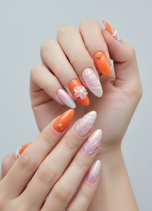 Stylish Pastel 3D Press-On Nails by QIMODO – Floral Pearl Design
