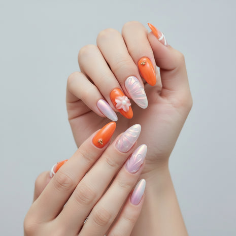 Stylish Pastel 3D Press-On Nails by QIMODO – Floral Pearl Design