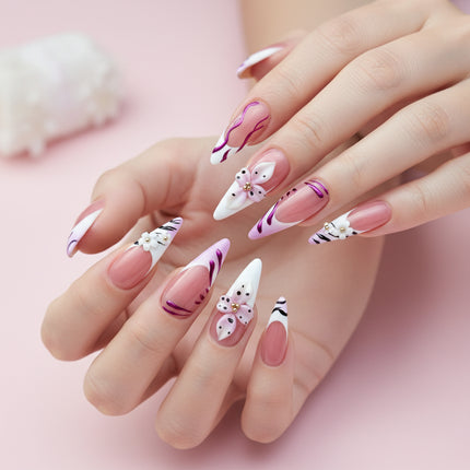Chic French-Inspired Press-On Nails with Sculpted 3D Flower Art Light Pink Pastel Shade