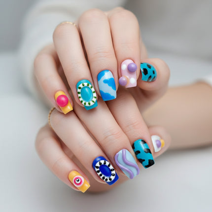 Summer Vibes Multi-Color 3D Handmade Press-On Nails Multi Color