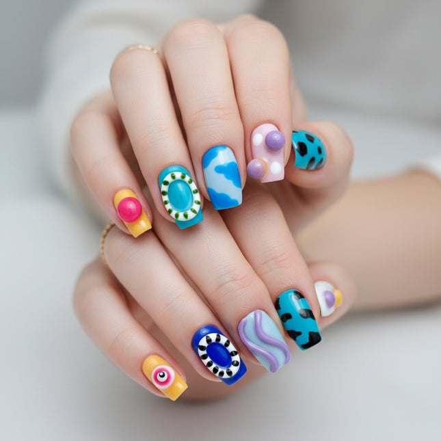 Summer Vibes Multi-Color 3D Handmade Press-On Nails Multi Color