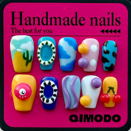 Summer Vibes Multi-Color 3D Handmade Press-On Nails Multi Color