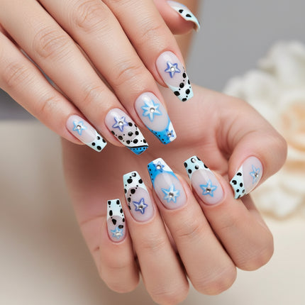 Stunning Blue Star 3D Design Handmade Acrylic Press-On Nails