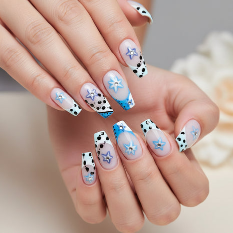 Stunning Blue Star 3D Design Handmade Acrylic Press - On Nails
