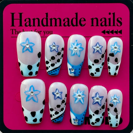 Stunning Blue Star 3D Design Handmade Acrylic Press-On Nails