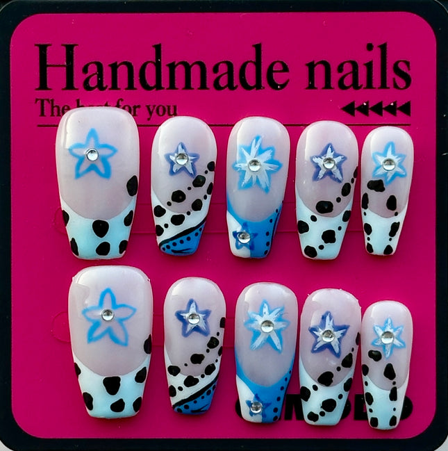 Stunning Blue Star 3D Design Handmade Acrylic Press-On Nails