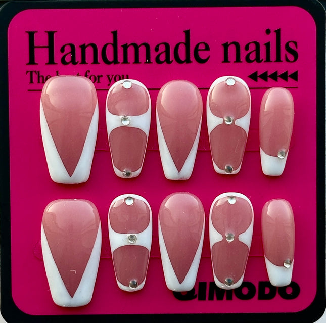 Hand-Painted French Press-On Nails, Handmade Artificial Nails, Premium Quality, Reusable, Elegant Design