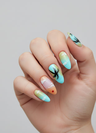 Handmade Press-On Nails with Stunning Beach Vibes Design