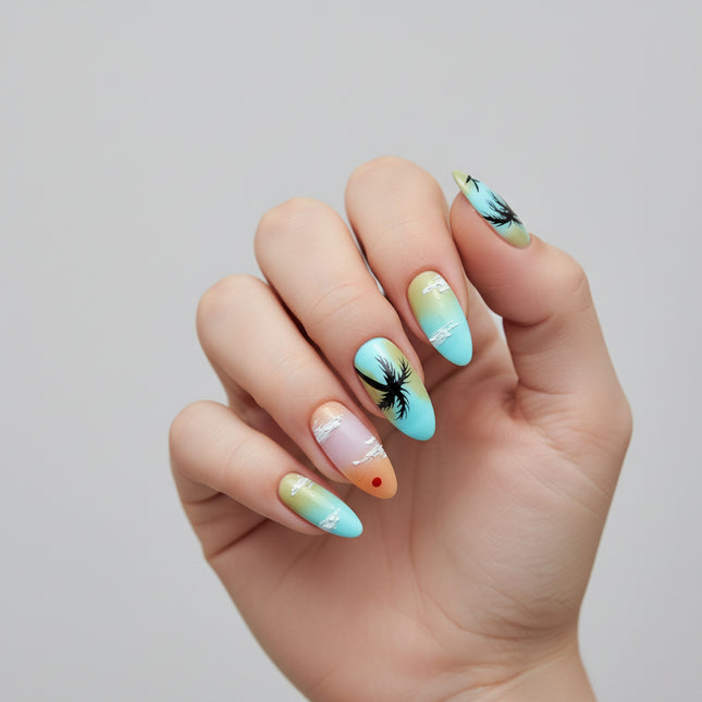 Handmade Press-On Nails with Stunning Beach Vibes Design