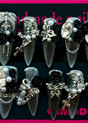 Glam 3D Gothic Nails in Sleek Almond Shape Press - On Nails