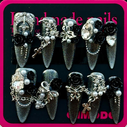 Glam 3D Gothic Nails in Sleek Almond Shape Press-On Nails