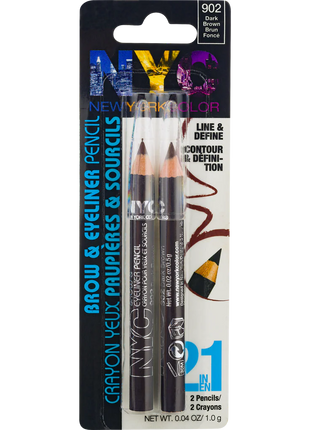 Two eyebrow pencils in packaging with New York Color branding on a white background