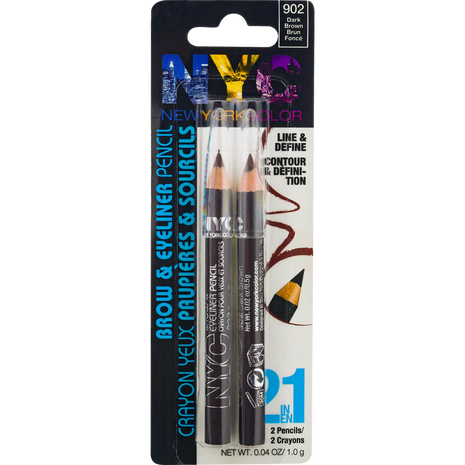 Two eyebrow pencils in packaging with New York Color branding on a white background