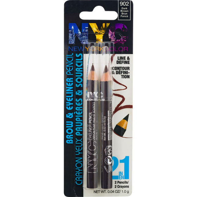 SUGAR Dual Sharpener with NYC Brow & Eyeliner Pencils (2 pcs) – Dark Brown