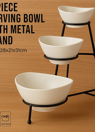 TOBEN 3 PIECE SERVING BOWL WITH METAL STAND