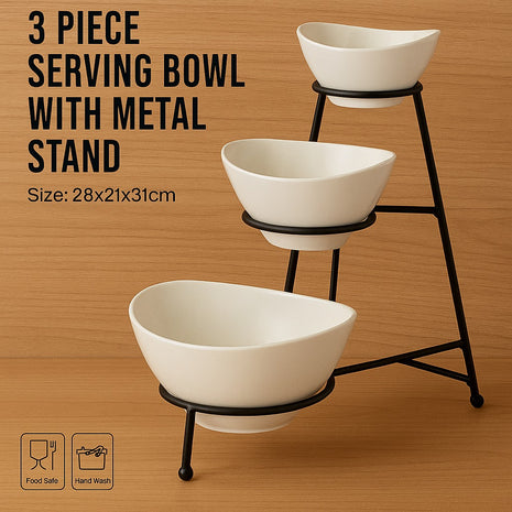 TOBEN 3 PIECE SERVING BOWL WITH METAL STAND