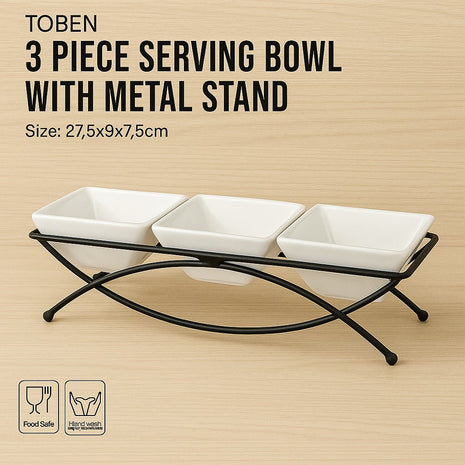 TOBEN 3 PIECE SERVING BOWL WITH METAL STAND