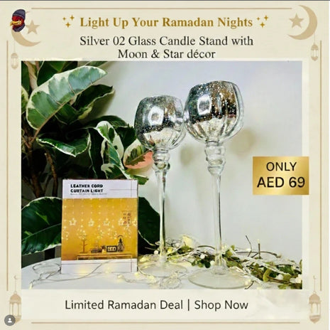 Decorative curtain light + Silver candle holder