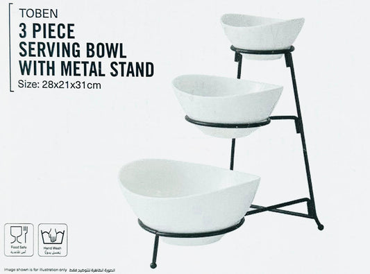 TOBEN 3 PIECE SERVING BOWL WITH METAL STAND