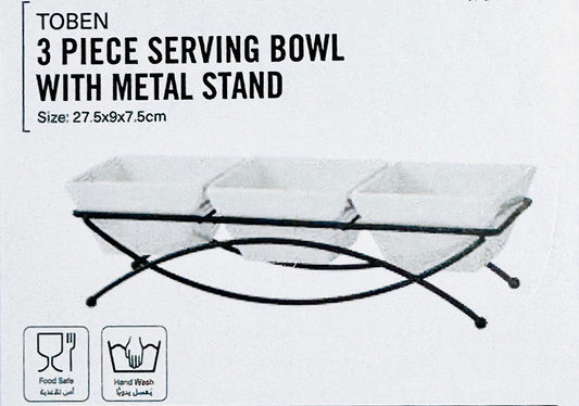 TOBEN 3 PIECE SERVING BOWL WITH METAL STAND