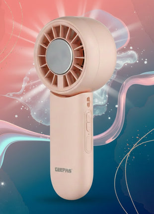 Pink handheld device with a fan-like top on a white background