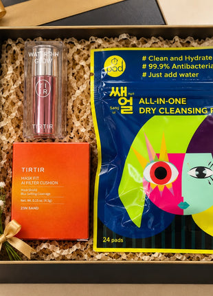 TIRTIR Mask Fit AI Filter Cushion Mini 23N in Sand - TIRTIR Waterism Glow Tint Peach - SANG-UL AII-IN-ONE FACE DRY CLEANSING PAD